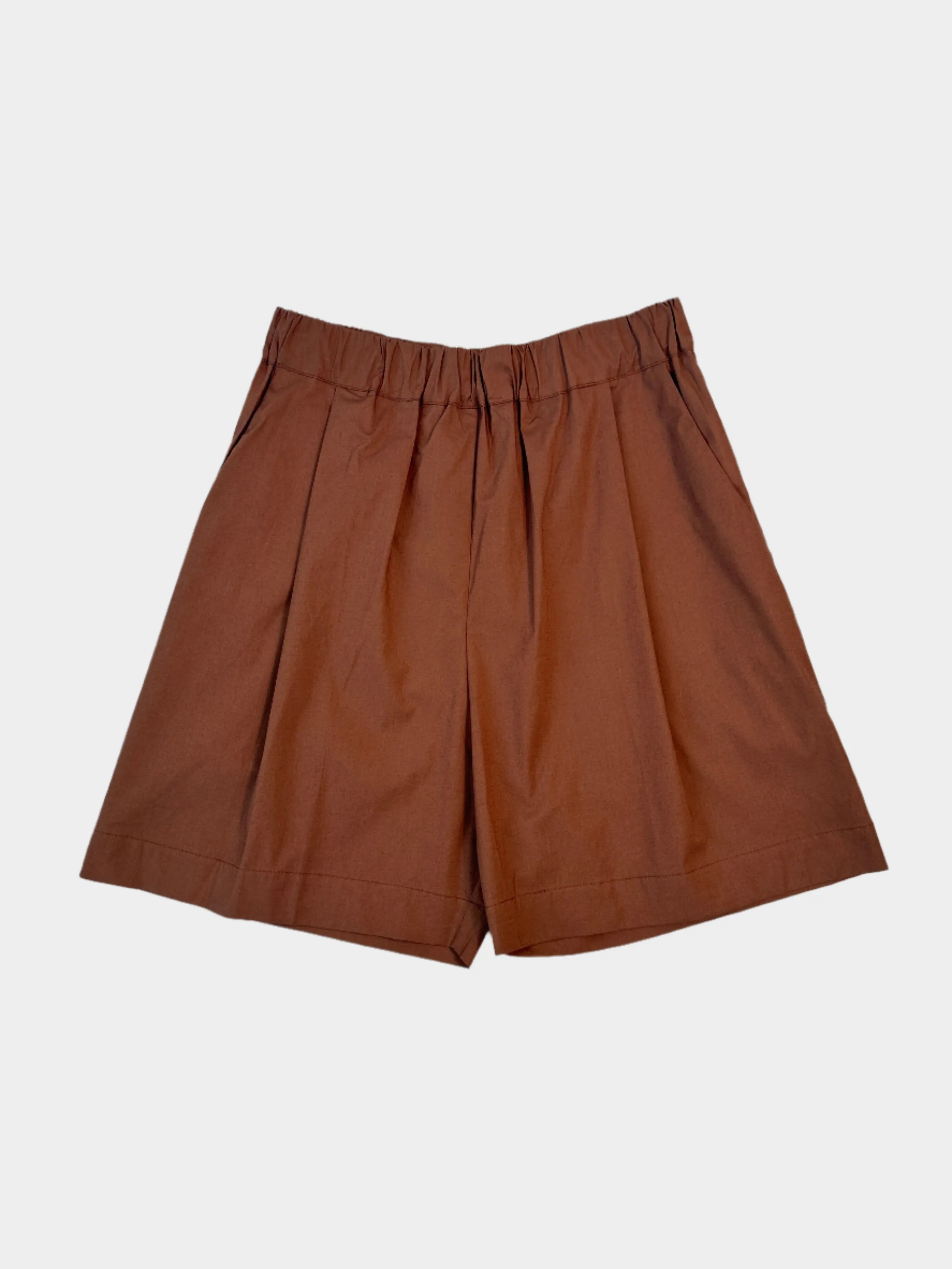 Bermuda Marroni In Cotone Con Vita Elasticizzata