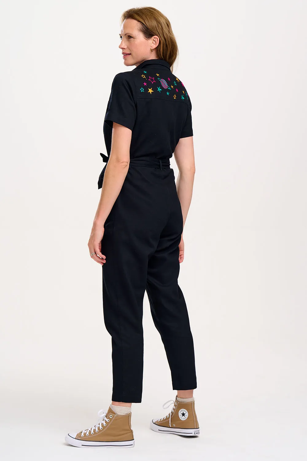 Billy Boilersuit - Black. Outer Space Embroidery