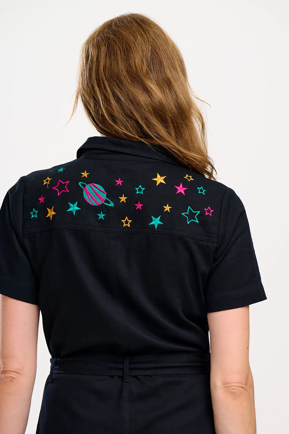 Billy Boilersuit - Black. Outer Space Embroidery