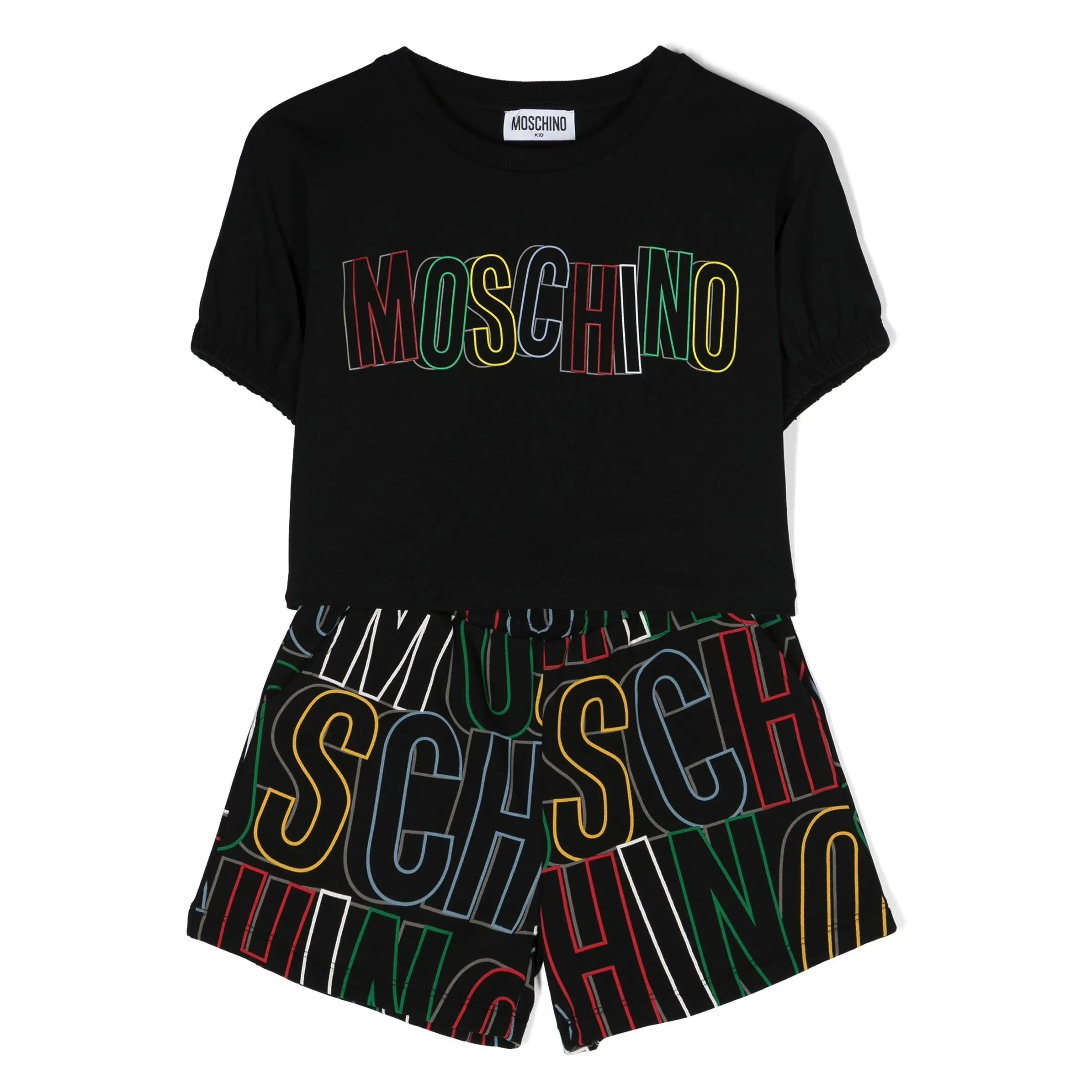 Black Logo Print Cotton Shorts Set