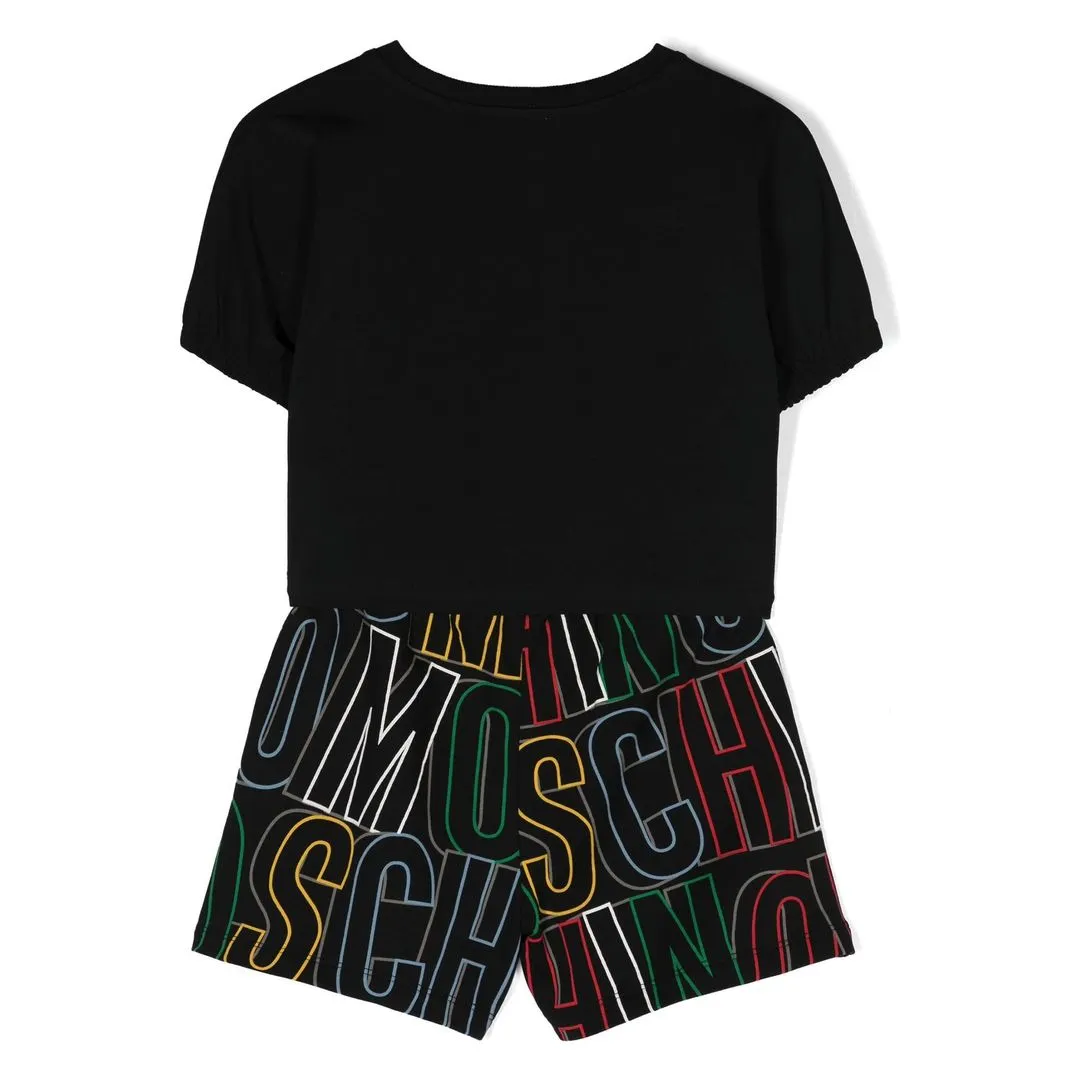 Black Logo Print Cotton Shorts Set