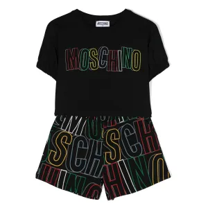 Black Logo Print Cotton Shorts Set