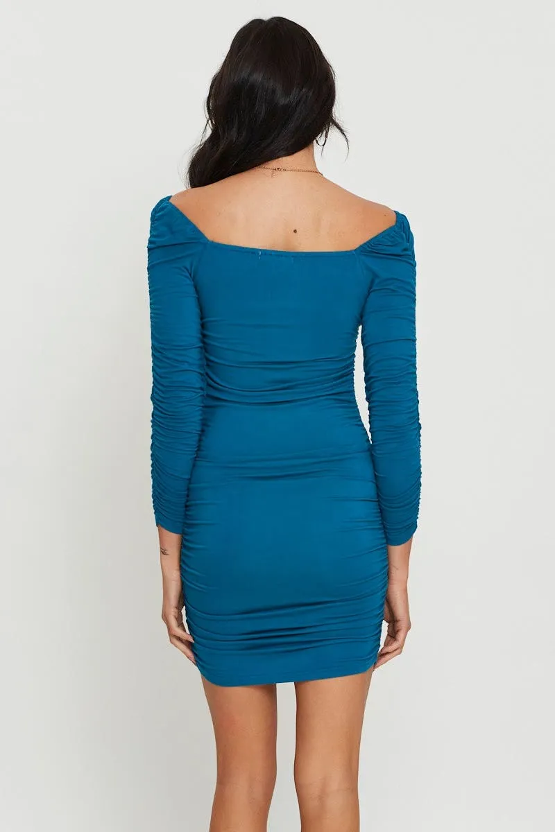 Blue Bodycon Dress Off Shoulder Mini