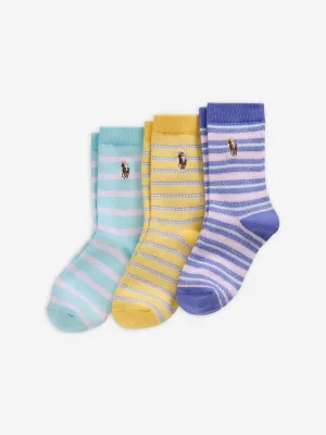 Boys 3 Pack Oxford Stripe Socks Set in Blue