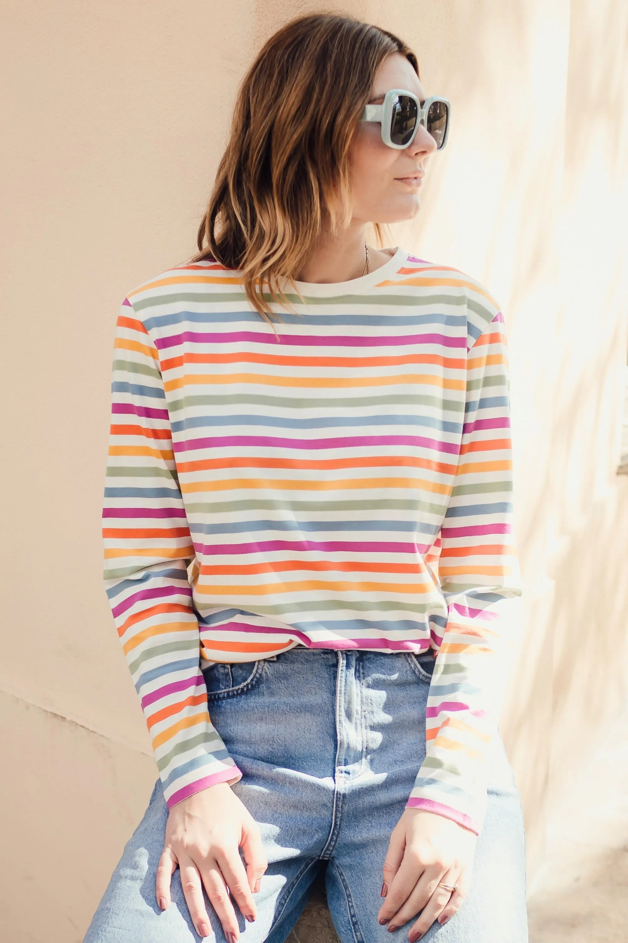 Brunswick Jersey Top - Multi. Soft Retro Stripe