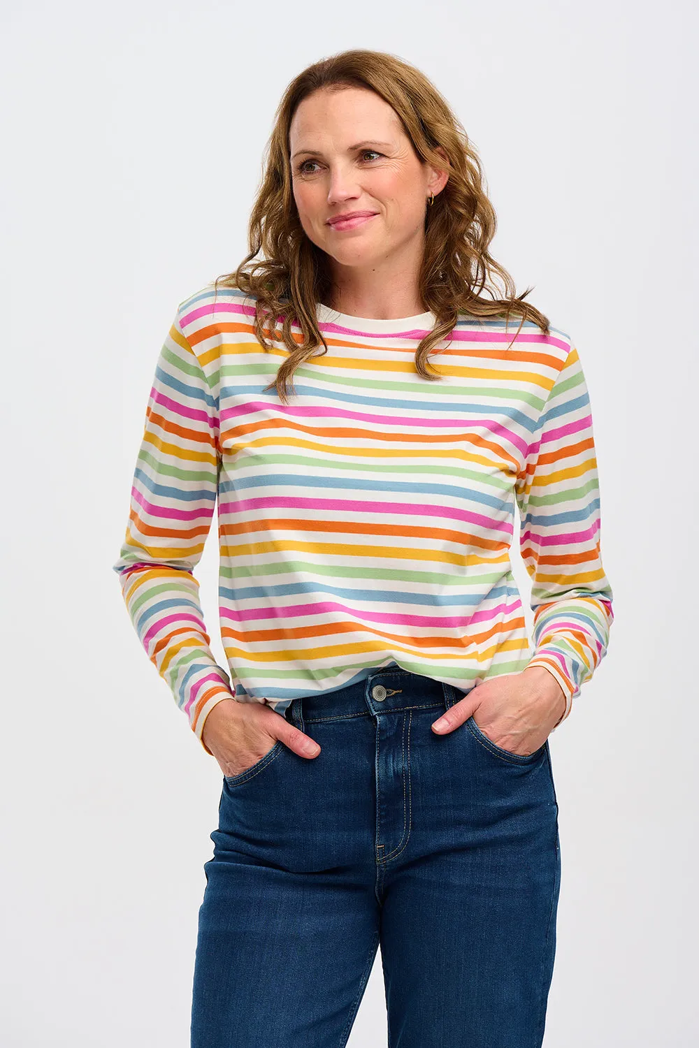 Brunswick Jersey Top - Multi. Soft Retro Stripe