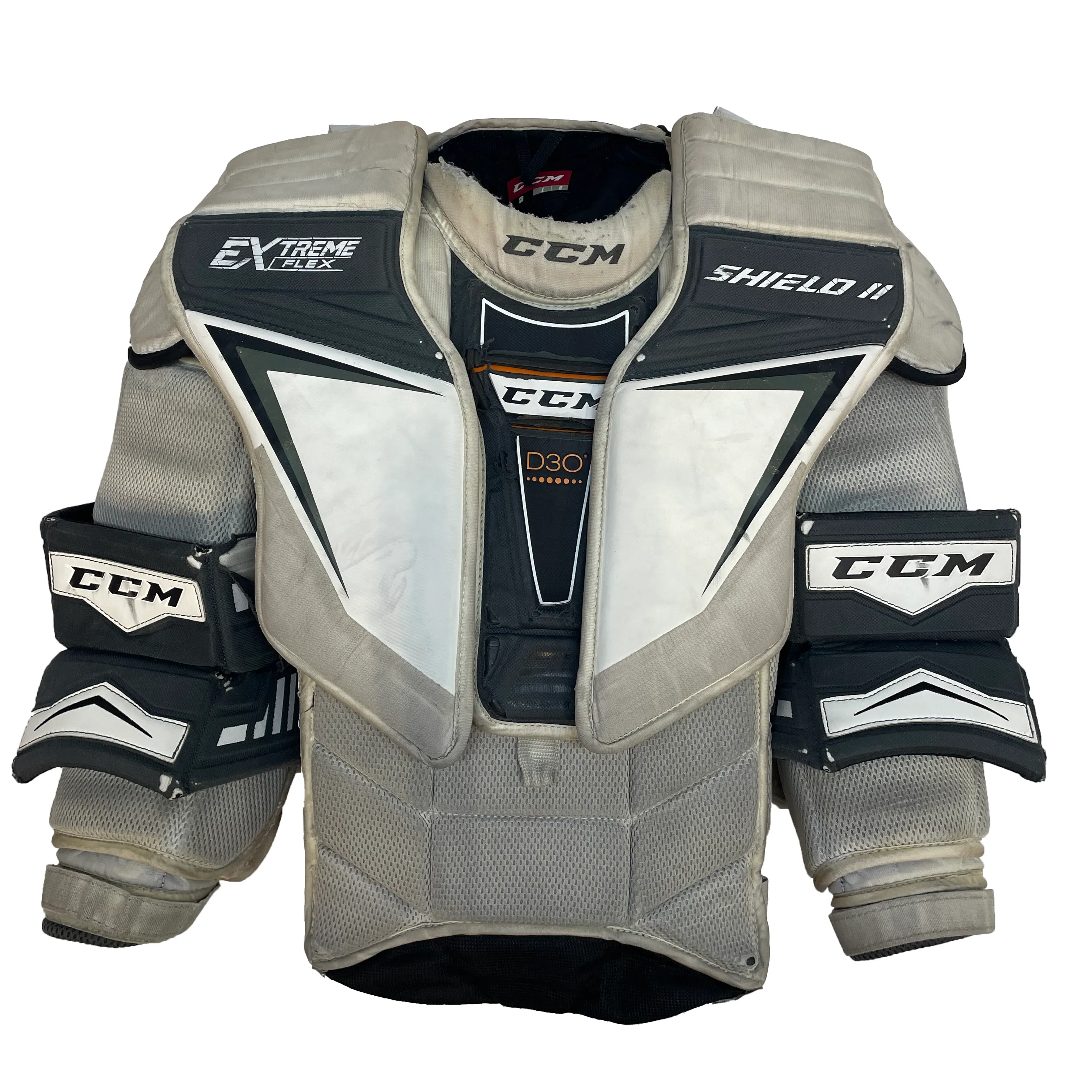 CCM Extreme Flex Shield II - Used Pro Stock Goalie Chest Protector (Grey/White)