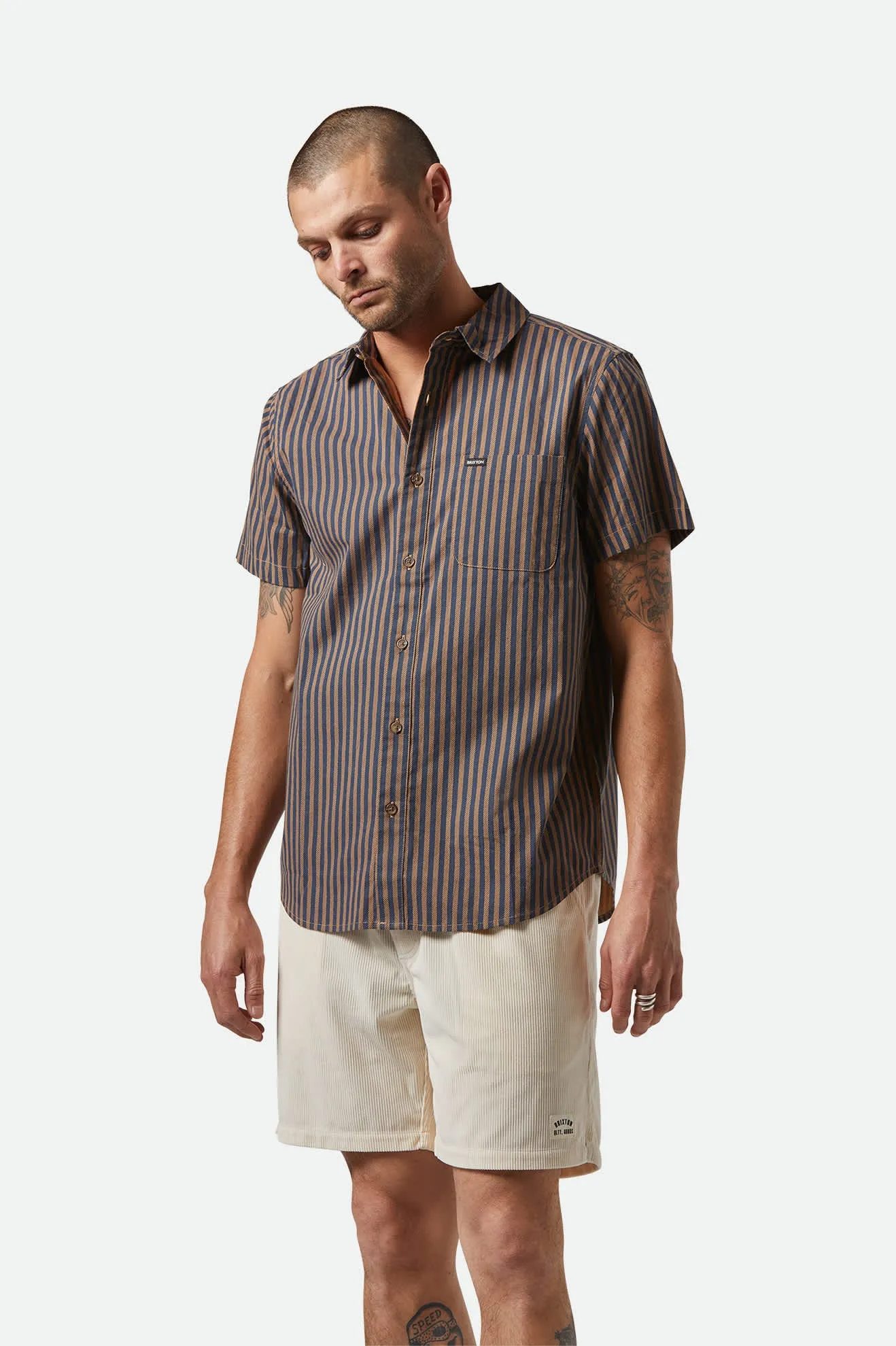 Charter Print S/S Shirt - Washed Blue/Sunnaked  Stripe