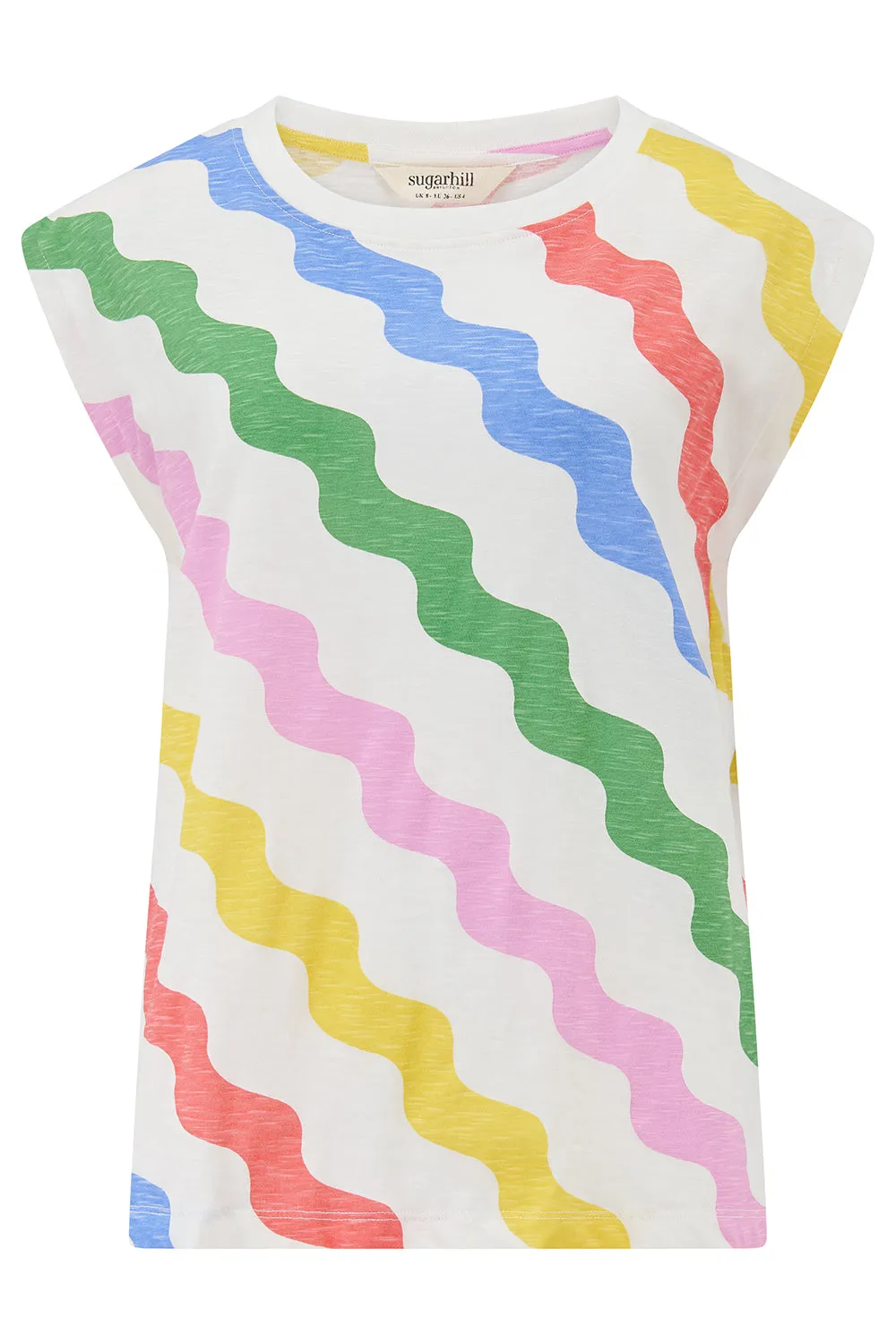 Chrissy Relaxed Tank T-Shirt - Off White/Multi. Primary Rainbow Waves