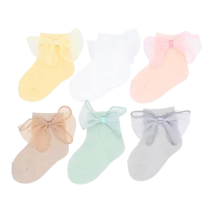 Cotton Tulle Bow Socks Set