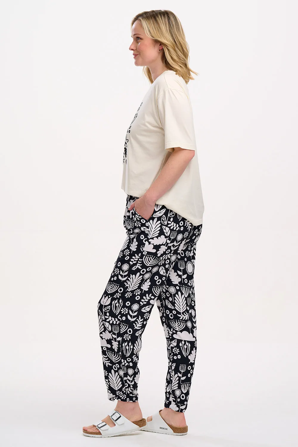 Debbs Trousers - Monochrome. Folk Floral