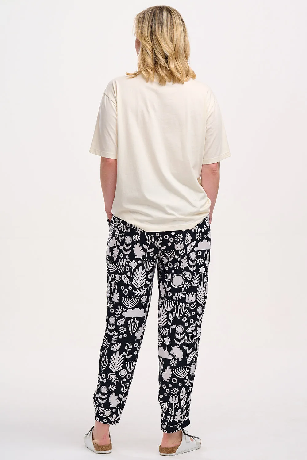 Debbs Trousers - Monochrome. Folk Floral
