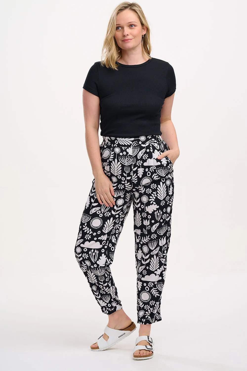 Debbs Trousers - Monochrome. Folk Floral