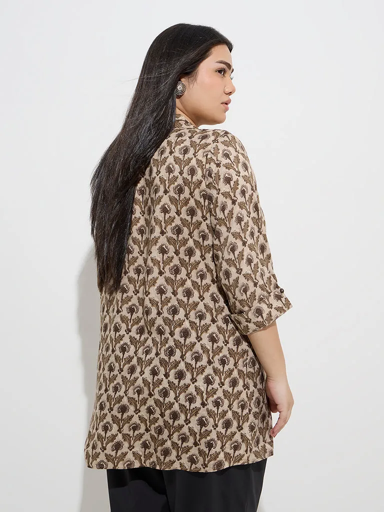 Diza Brown Floral Design Tunic