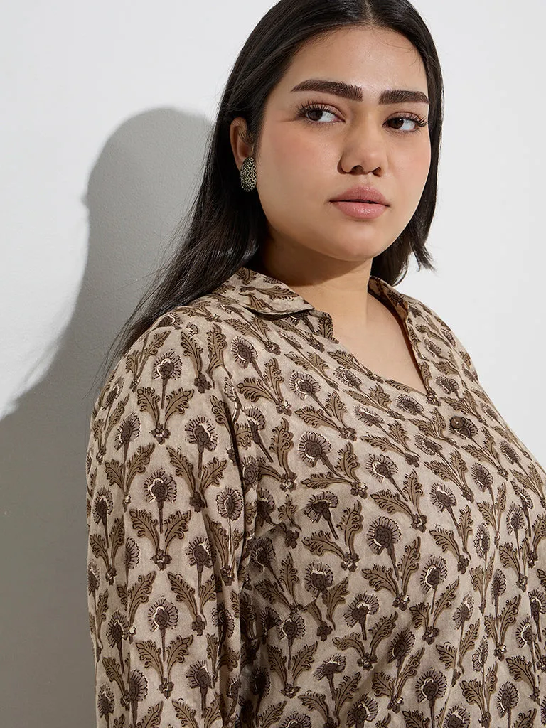 Diza Brown Floral Design Tunic