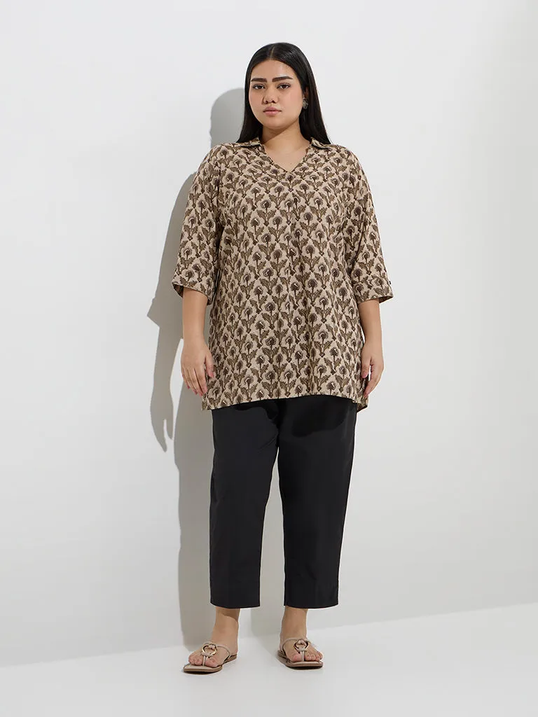 Diza Brown Floral Design Tunic