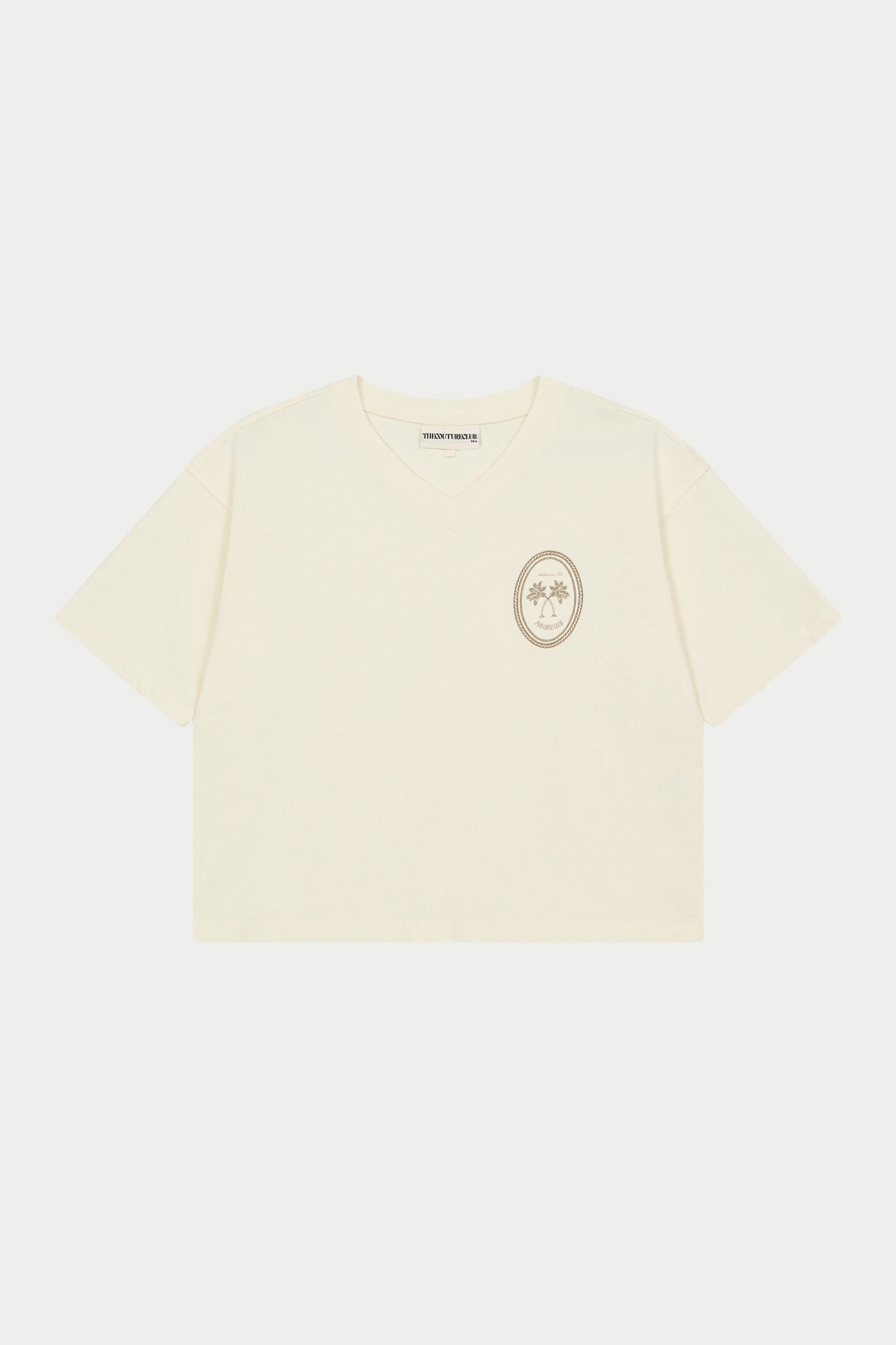 EMBROIDERED PALM GRAPHIC BOXY T-SHIRT - OFF WHITE
