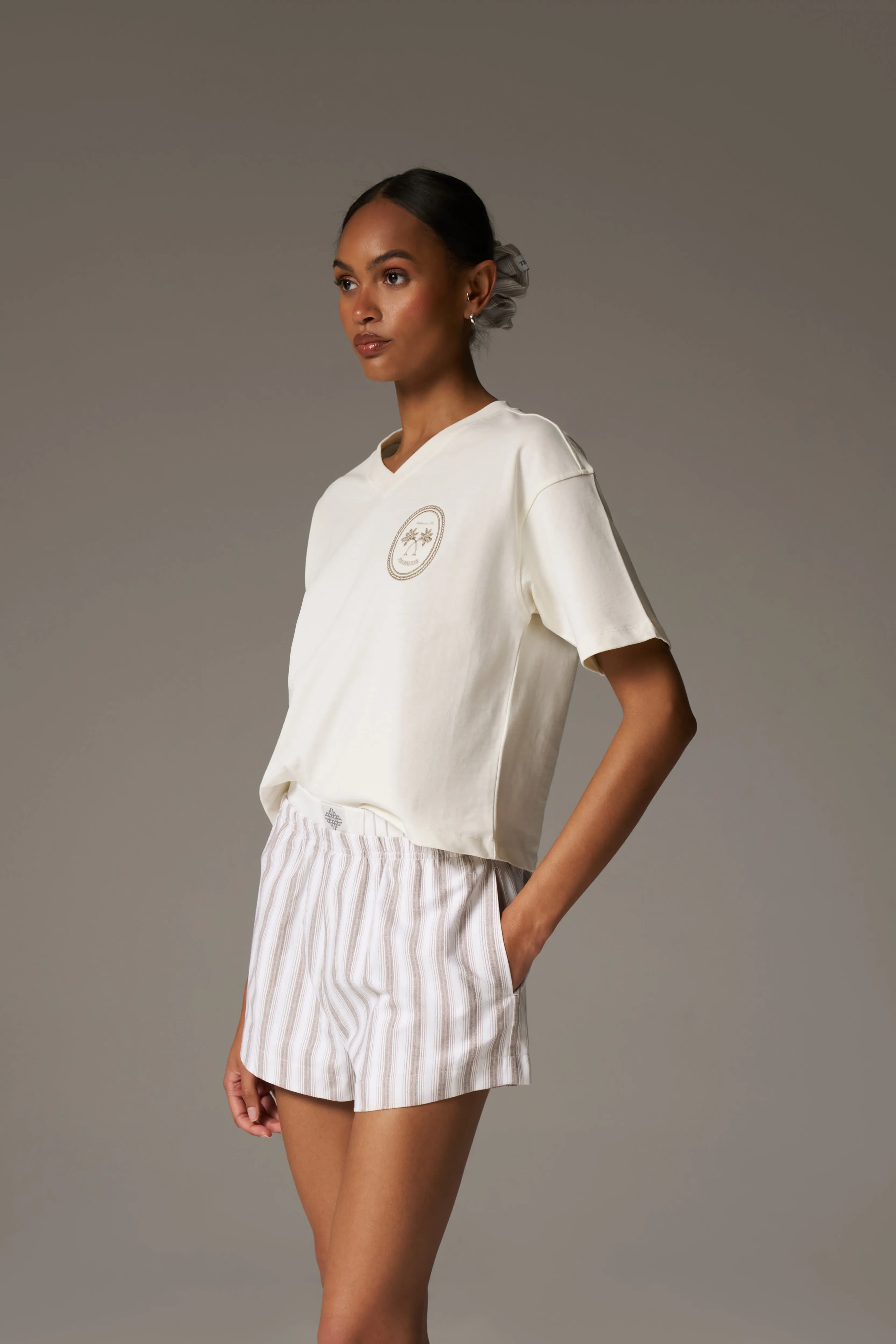 EMBROIDERED PALM GRAPHIC BOXY T-SHIRT - OFF WHITE