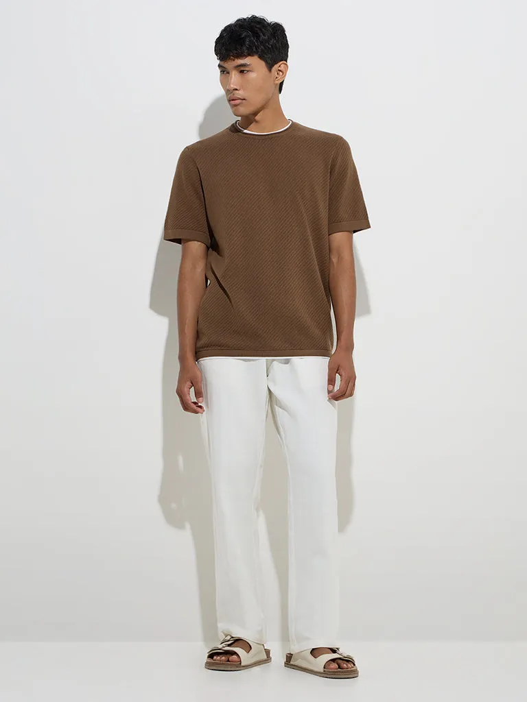 ETA Brown Ribbed Relaxed-Fit Cotton T-Shirt