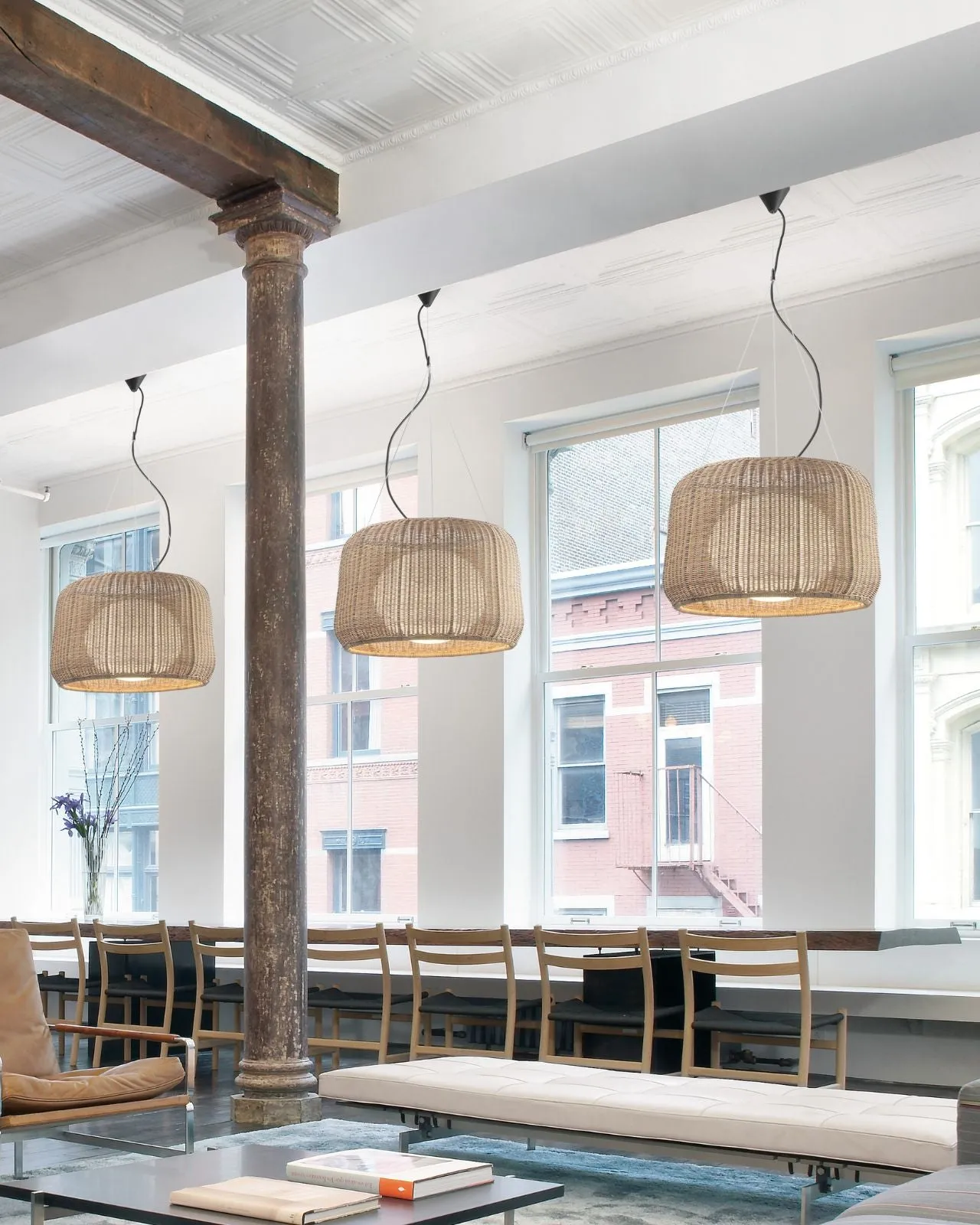 Exterior Woven Basket Pendant Light