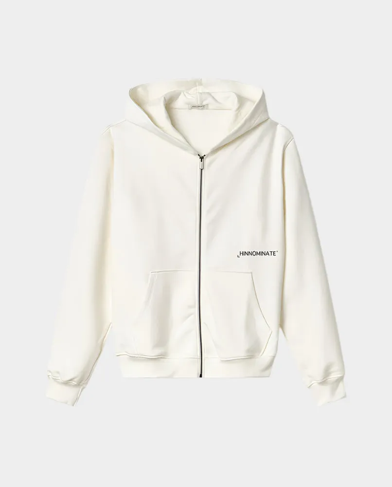 Felpa Bianca Con Cappuccio E Zip Frontale
