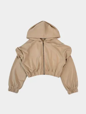 Felpa Nocciola Cropped Con Zip E Cappuccio