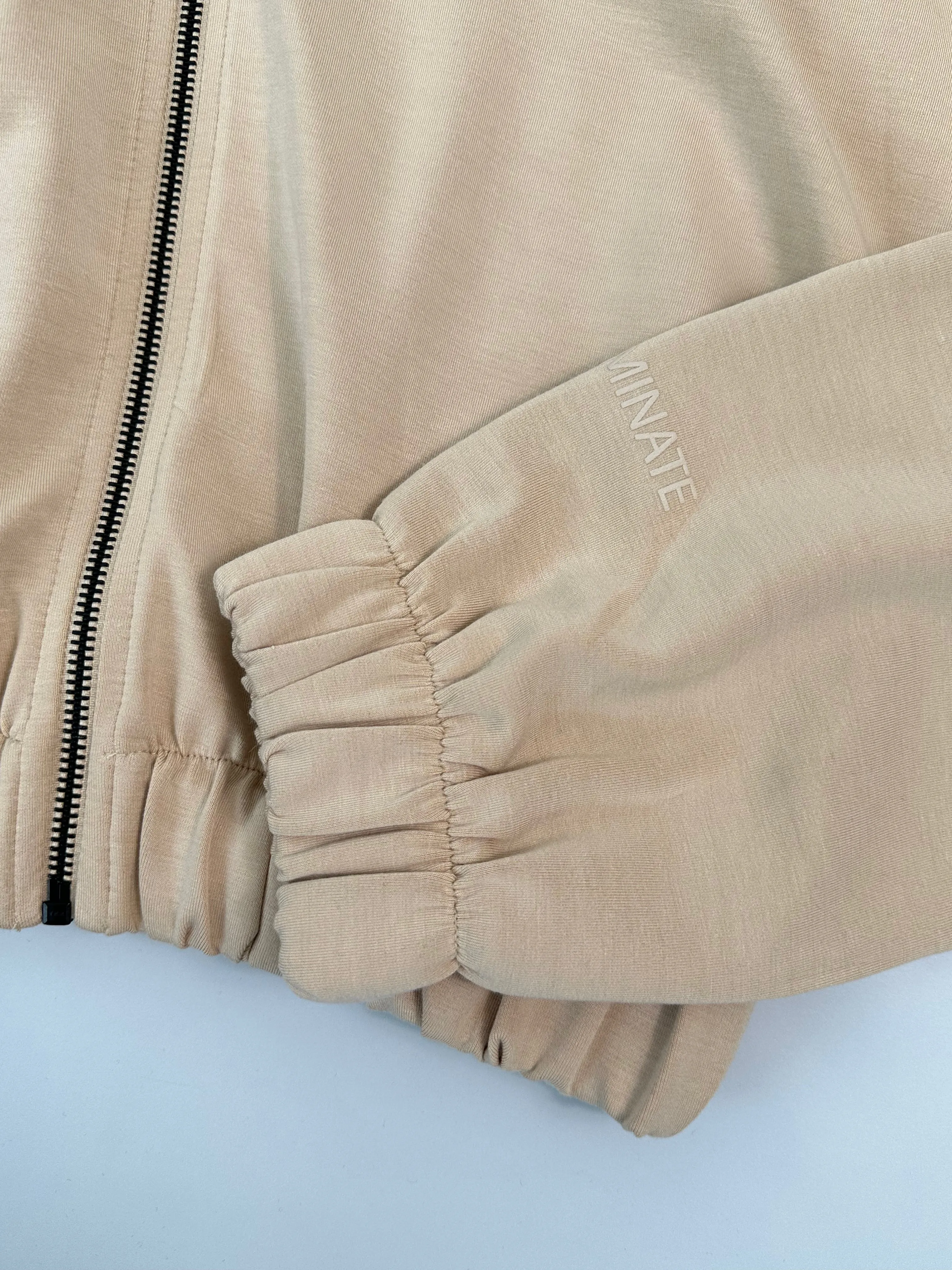 Felpa Nocciola Cropped Con Zip E Cappuccio