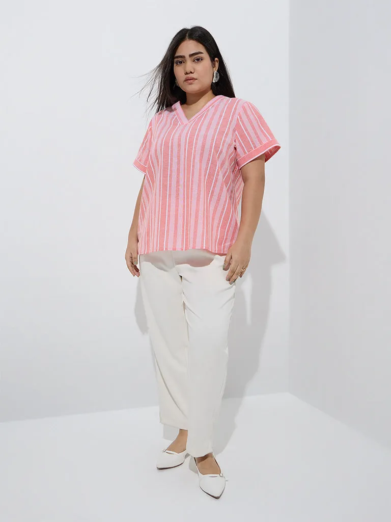 Gia Coral Striped Printed Cotton Top