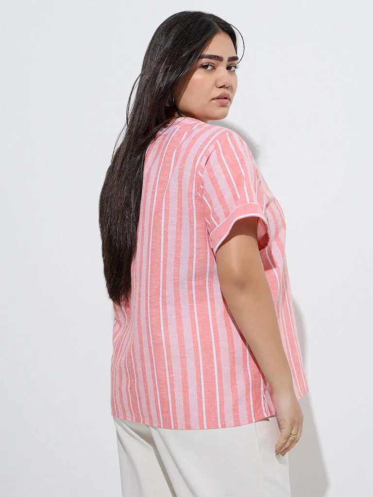 Gia Coral Striped Printed Cotton Top