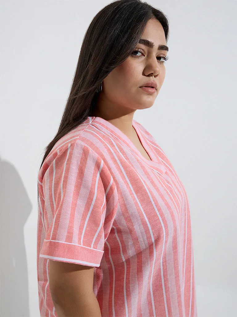 Gia Coral Striped Printed Cotton Top