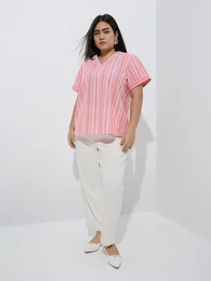 Gia Coral Striped Printed Cotton Top