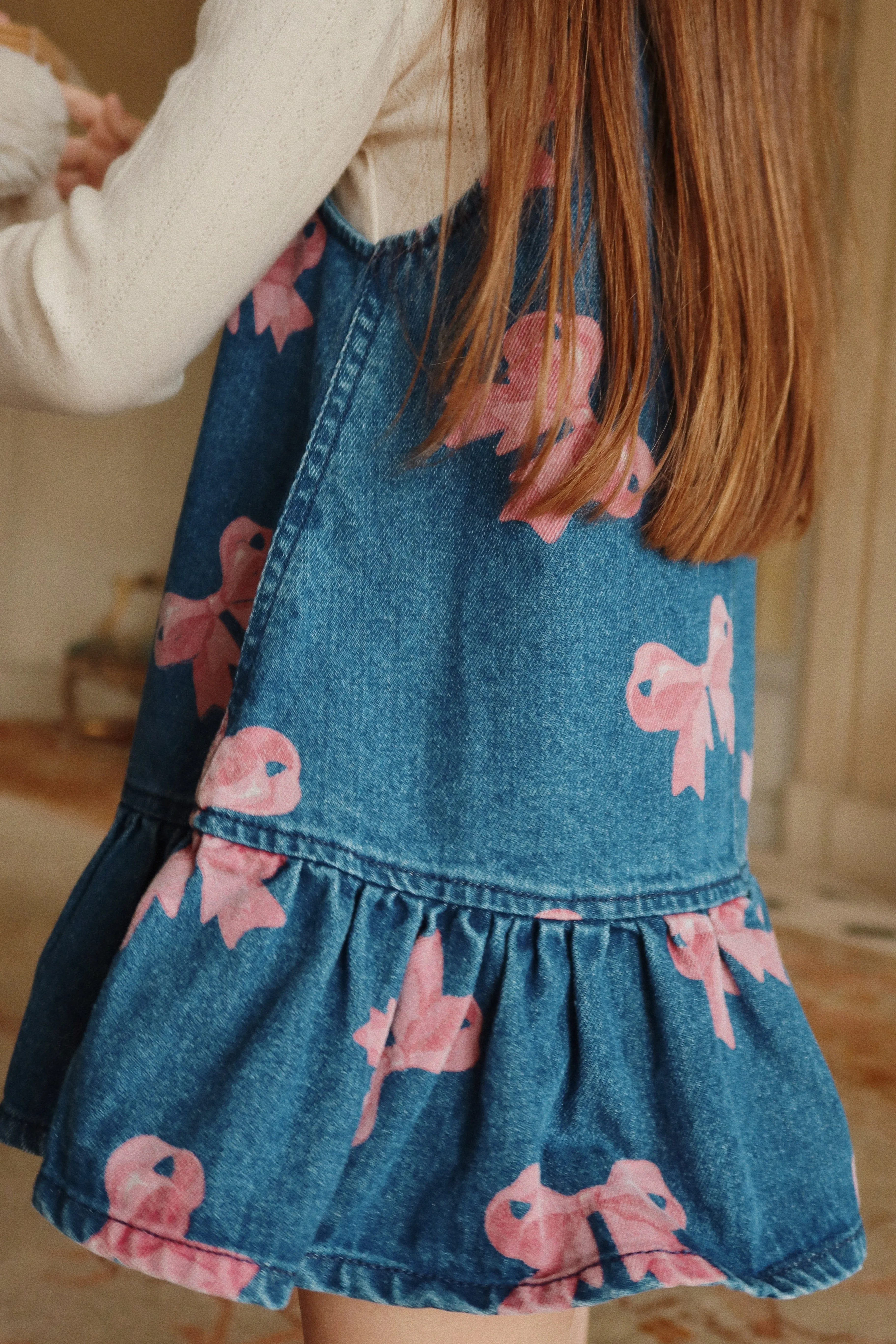 Girls Magot Bella Bow Denim Dress in Blue