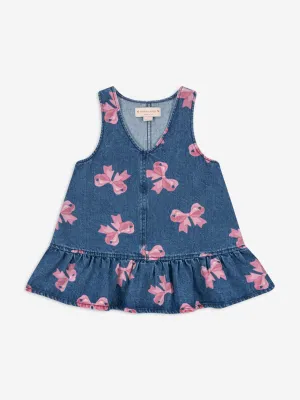 Girls Magot Bella Bow Denim Dress in Blue