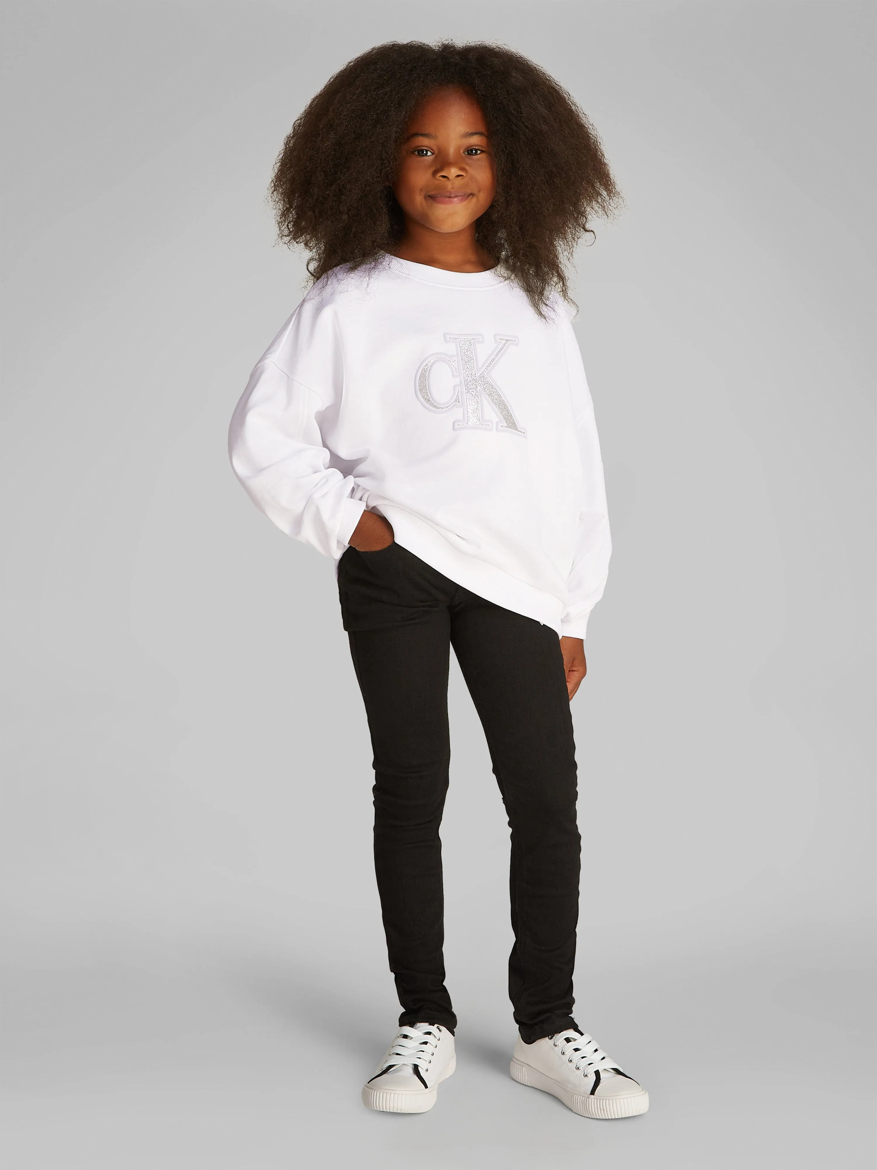 Girls Metallic CK Sweatshirt in White