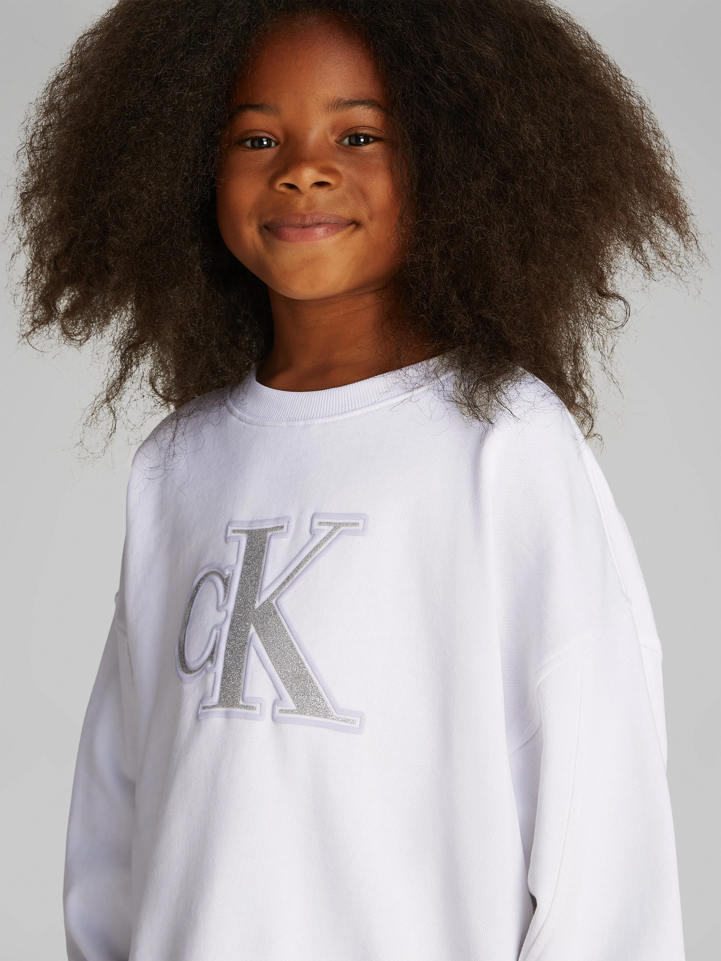 Girls Metallic CK Sweatshirt in White