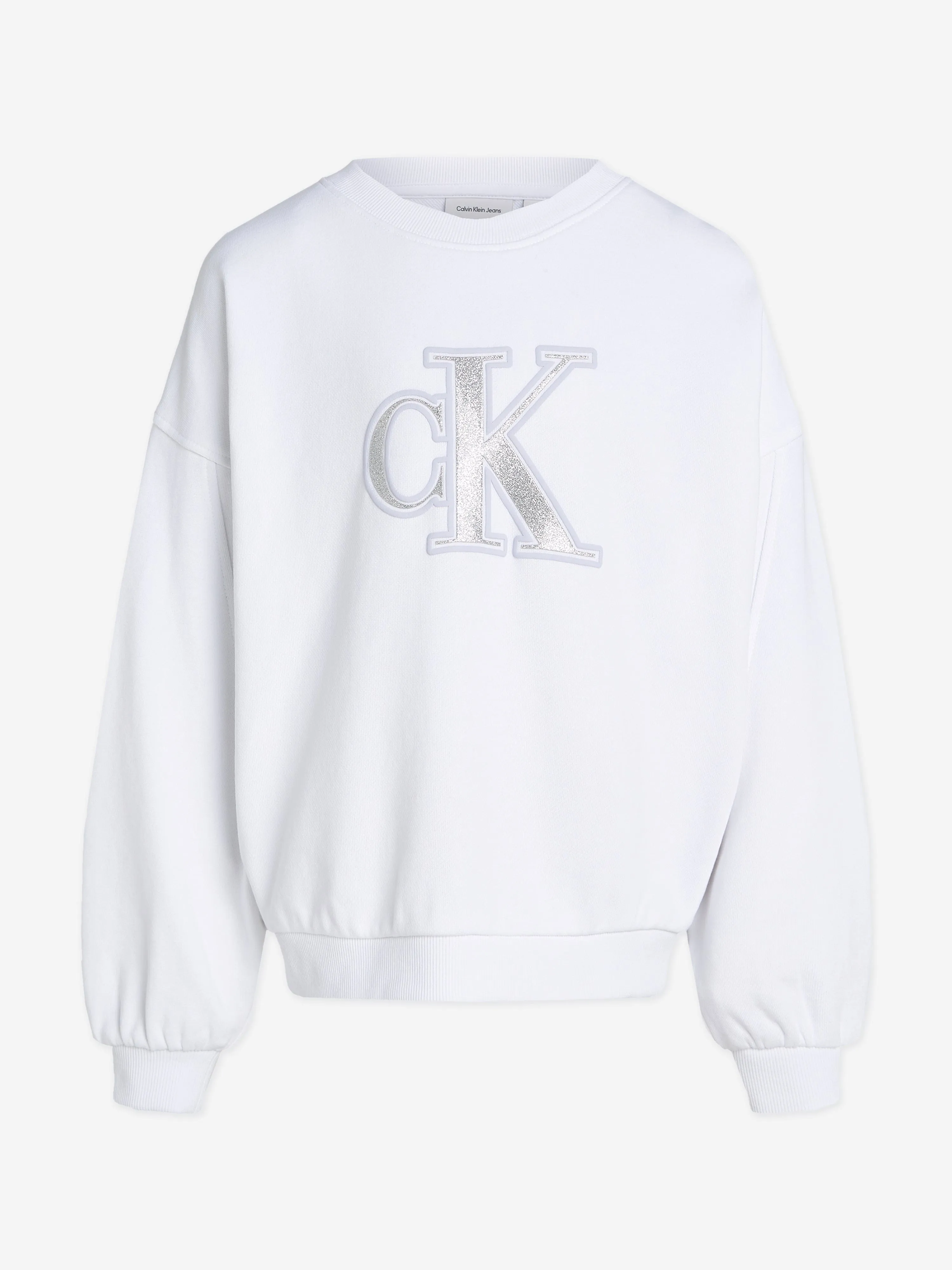 Girls Metallic CK Sweatshirt in White