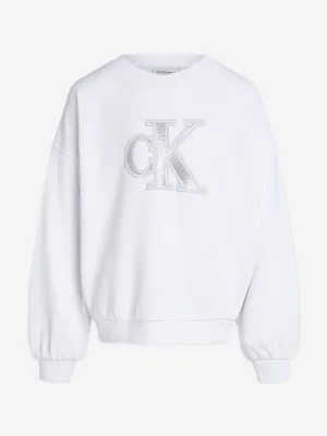 Girls Metallic CK Sweatshirt in White