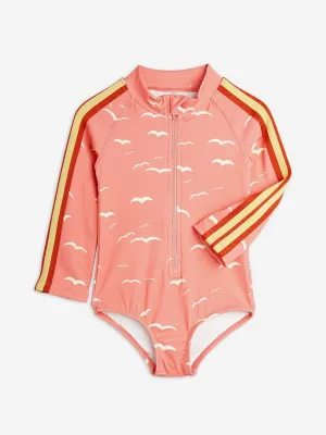 Girls Seagull AOP Long Sleeve Swimsuit in Pink