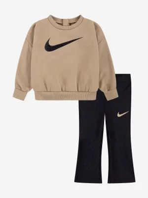 Girls Swoosh Print Legging Set in Black