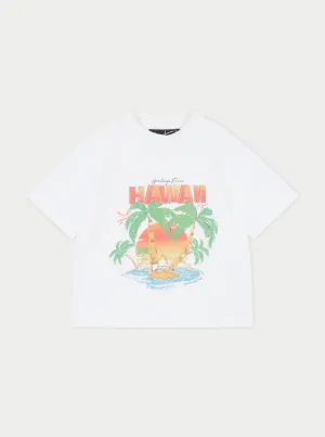 HAWAIIAN PRINT CROPPED T-SHIRT - WHITE