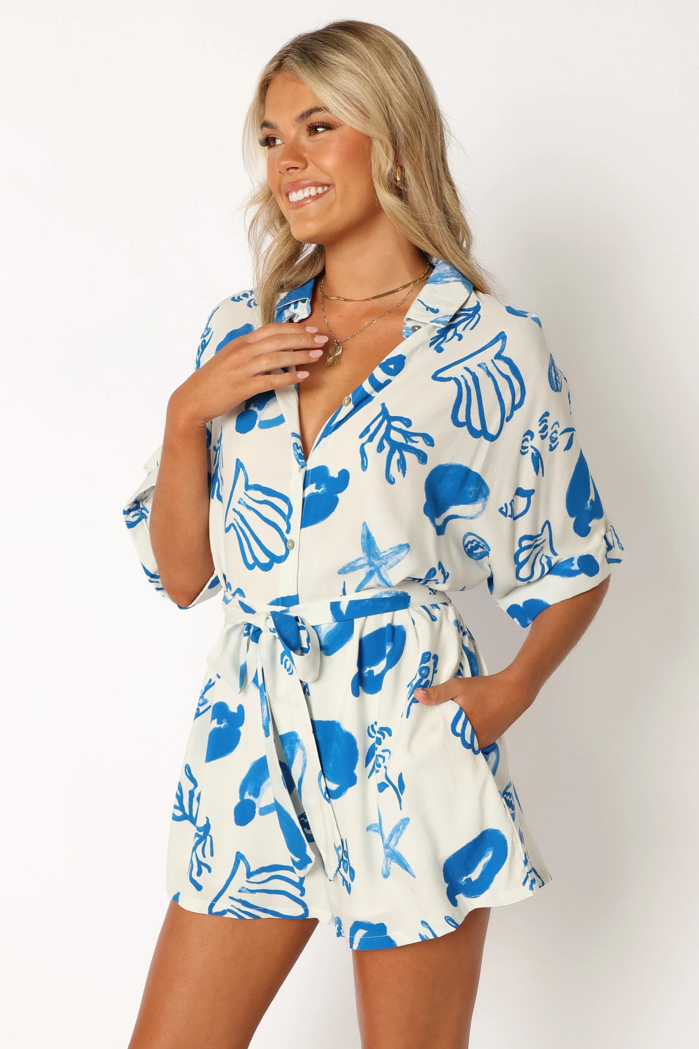 Hewitt Playsuit - White Blue