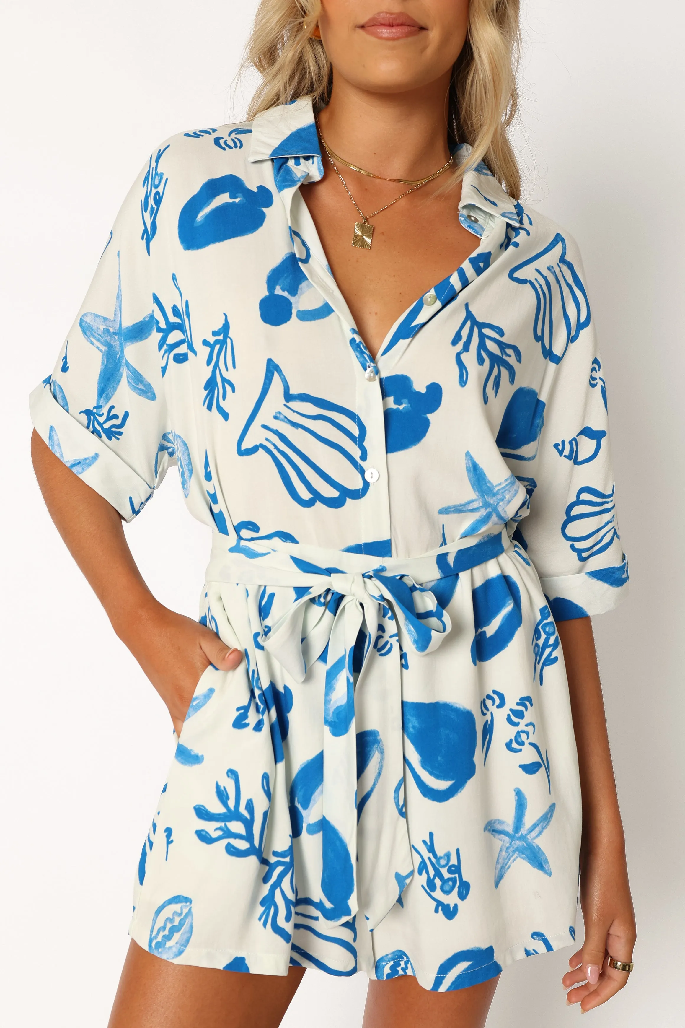 Hewitt Playsuit - White Blue