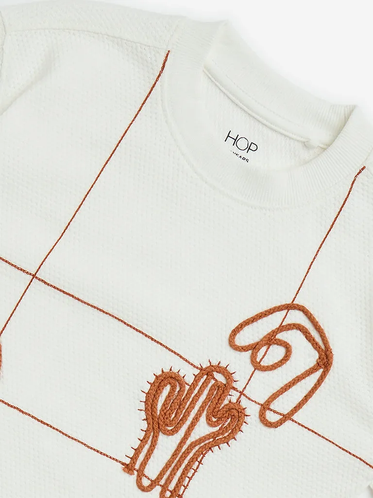 HOP Kids White Embroidered Cotton T-Shirt