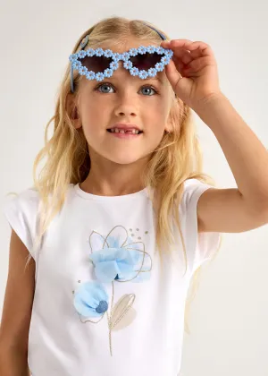 Ivory Cotton Blue Floral Detail T-Shirt