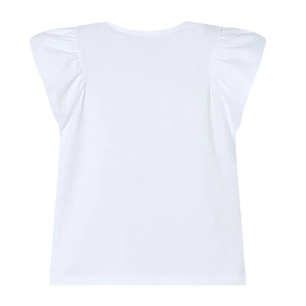 Ivory Cotton Blue Floral Detail T-Shirt