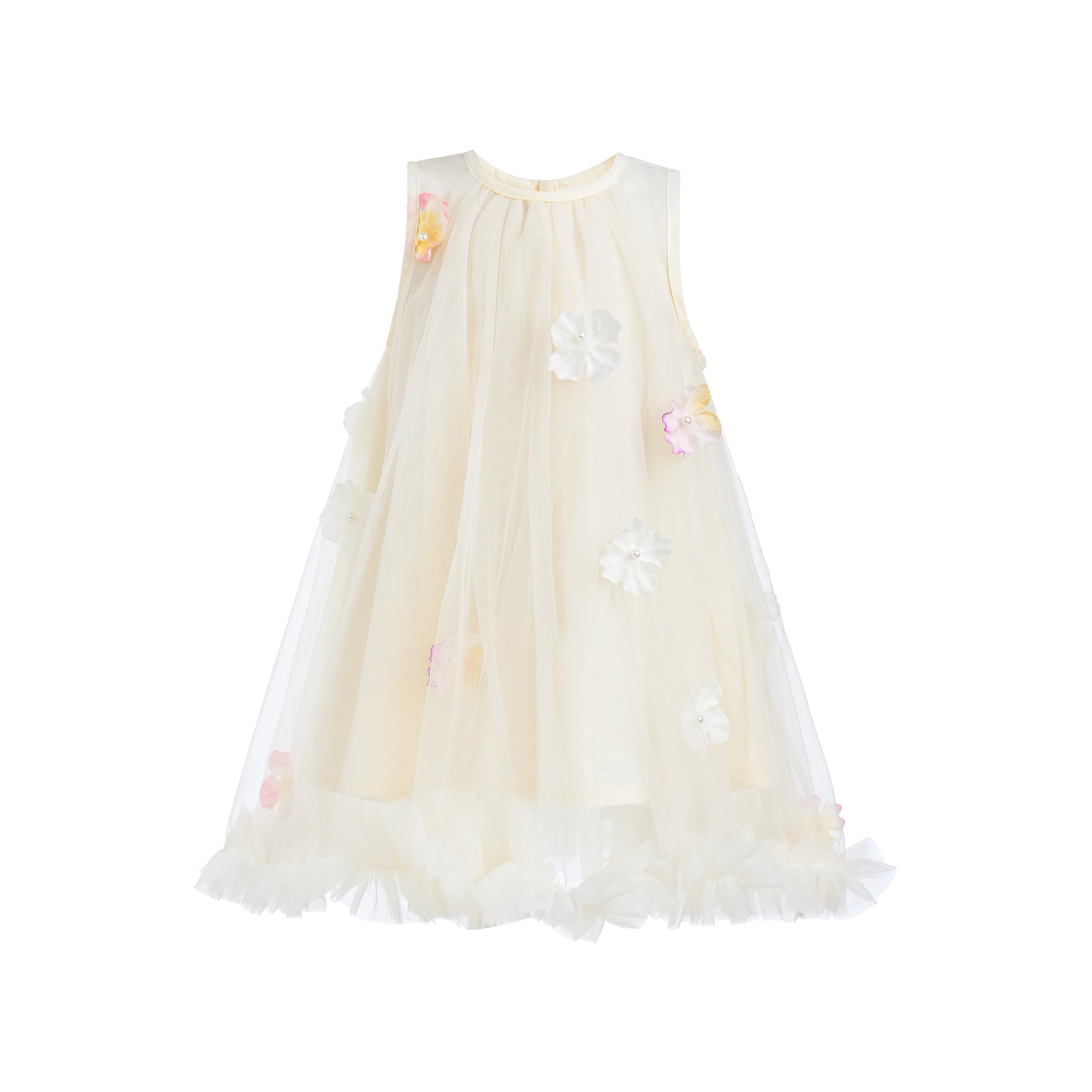 Ivory Tulle Layered Floral Dress
