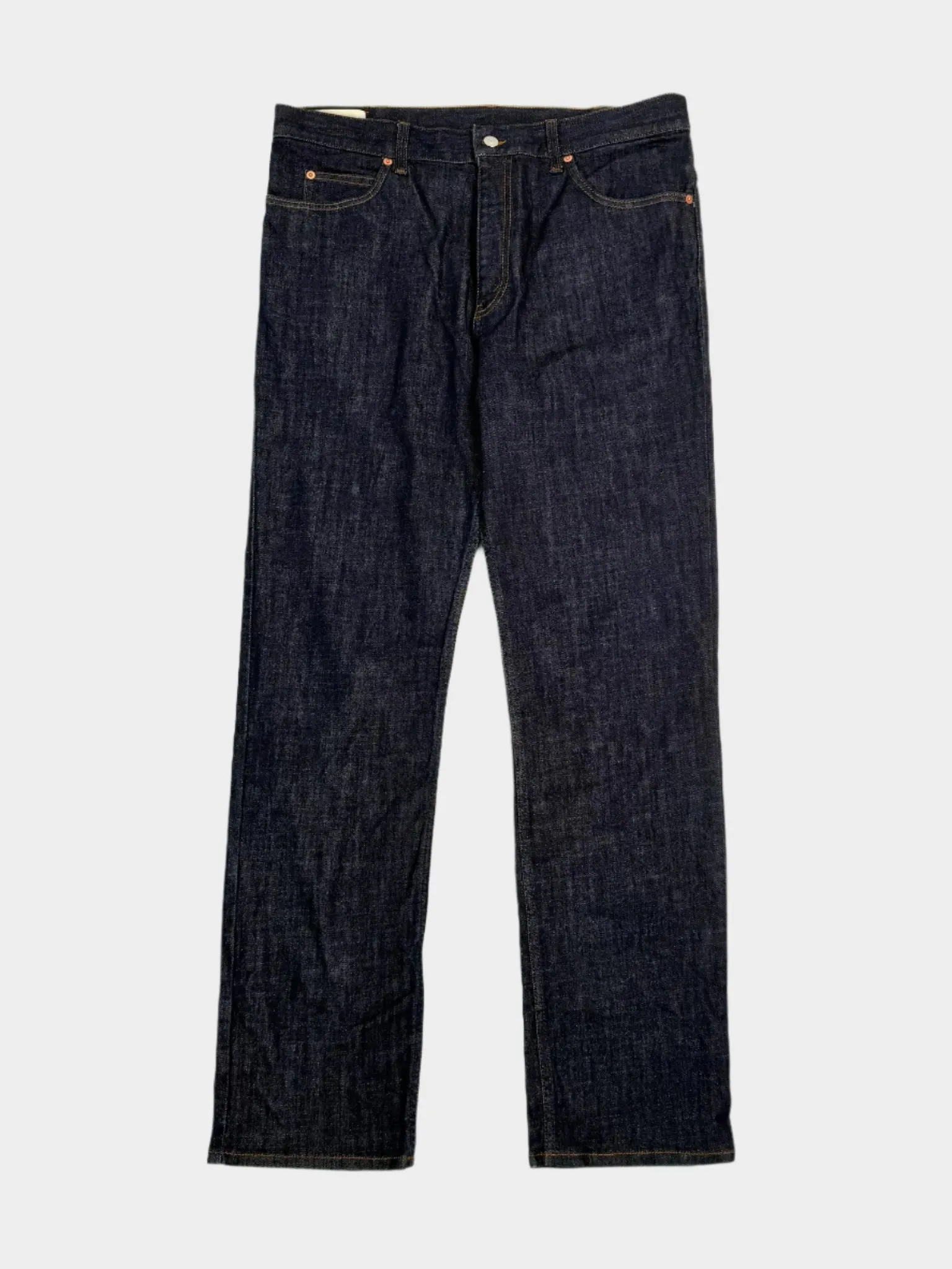 Jeans In Denim Scuro A Gamba Dritta