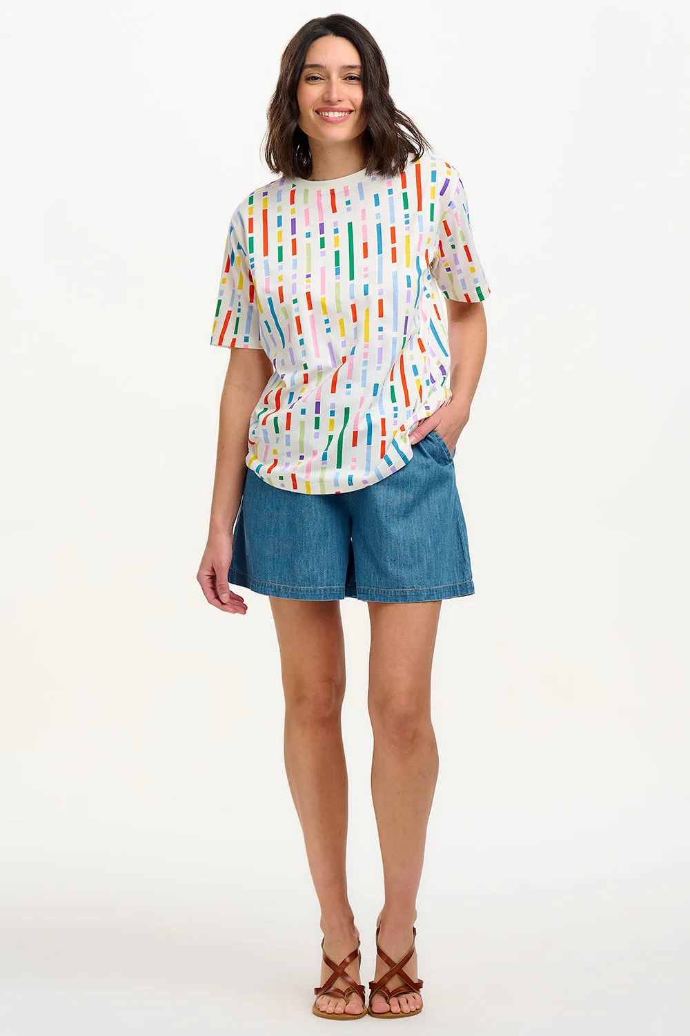 Kinsley Relaxed T-Shirt - Off White. Broken Lines