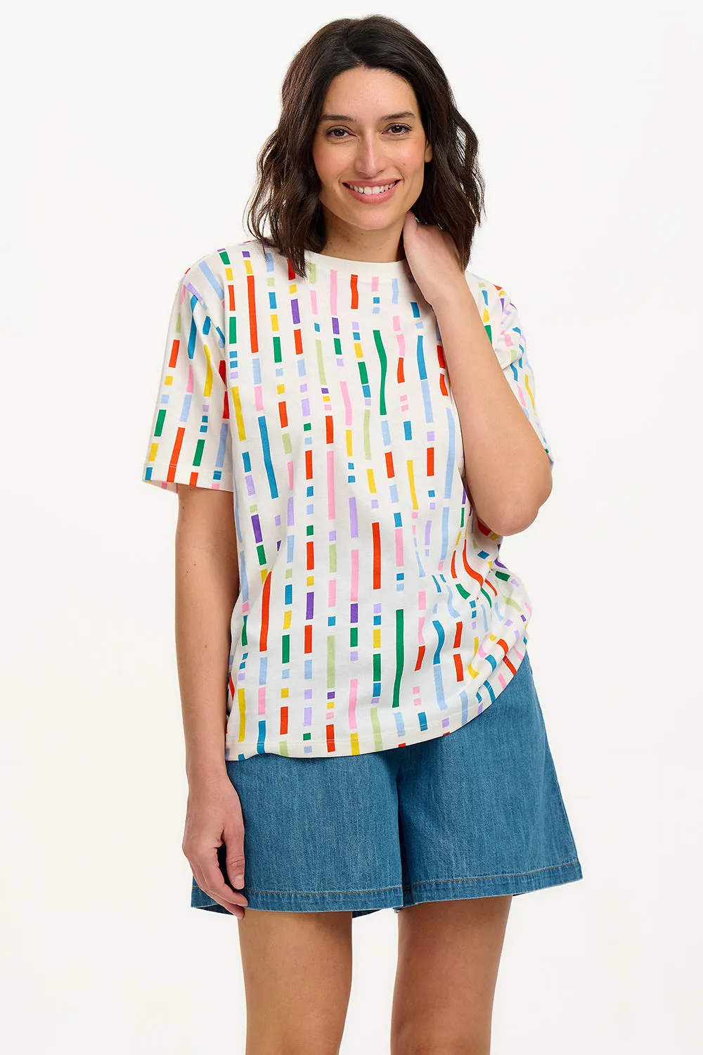 Kinsley Relaxed T-Shirt - Off White. Broken Lines