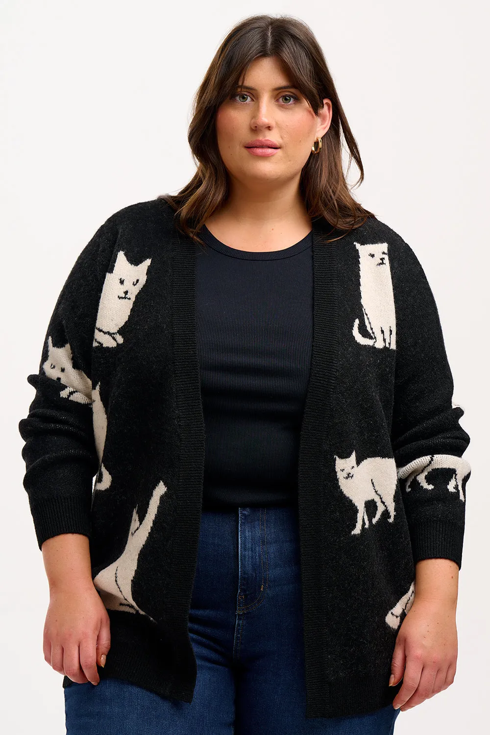 Laura Cardigan - Black. White Cats
